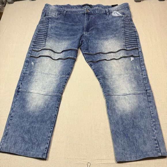 South Pole Jeans Mens 50x28 Faded Blue Y2K Stone Wash Distressed Hip Hop Stretch - Picture 2 of 7